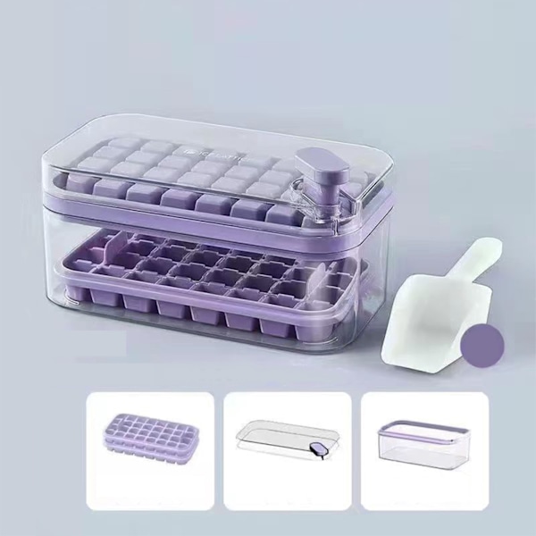 Iskubbricka Dubbellager 64st Ice Maker Box Hem Press Easy Release Ice Frys Förvaringsbox Lila