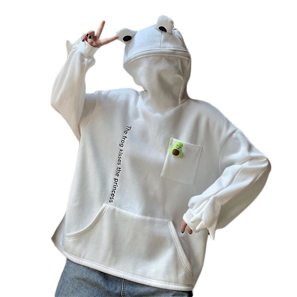Talvi Lämmin Ylisuuri Sammakko Huppari Fleece Huppari Paita Valkoinen XXXL