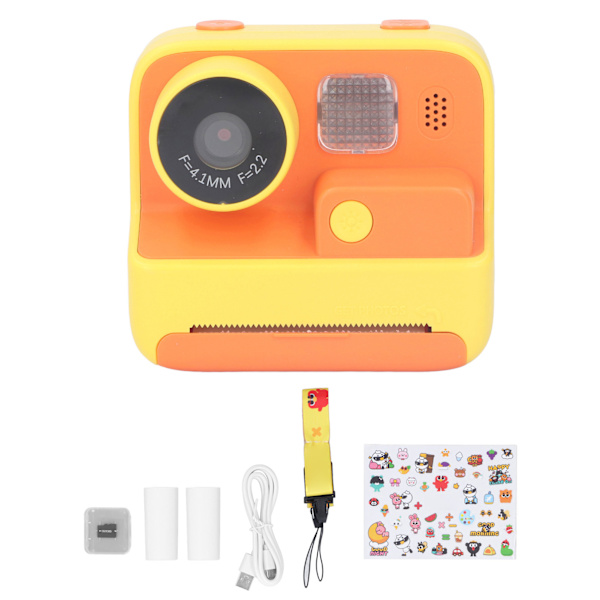 K27 Kids Instant Kamera Forreste Bageste Dobbelt Linse Selfie Video Papir Instant Print Kamera med Snøre Gul 32G Hukommelseskort