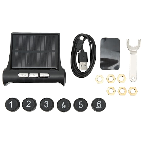 Däcktrycksövervakningssystem med 6 hjul, DC 5V, stabil signal, LCD-display, exakt larm, varningsljud, 8 bar, solcellsdriven TPMS för lastbil, husbil