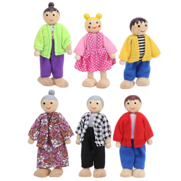 Familie Dukkefigurer Furu Miniatyr Mennesker Leke Sett Ornament Pedagogisk Dukkehus Tilbehør #3