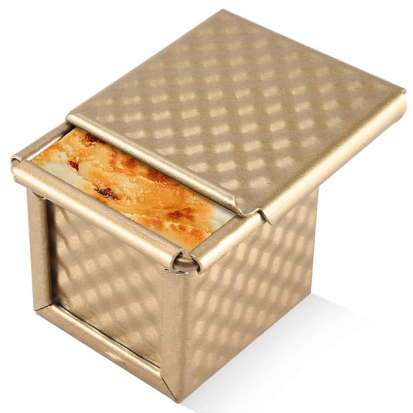 Firkantet brødform med låg, ristform, brødform, Pullman brødform med låg, non-stick mini vandkube, brødboks Gold