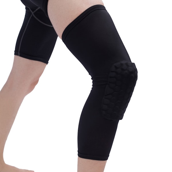 2 STK Knebeskytter unisex forlenget honeycomb antikollisjonskompresjon knebeskytter for basketball svart L for 175-185 cm høyde