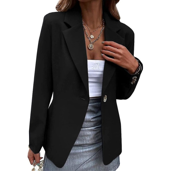 Kvinders afslappede blazere til kvinder med lange ærmer, åben front, business revers, kontorjakker med én knap black 3XL