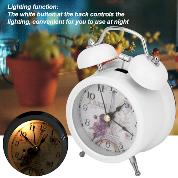 Mini Metal Digital Alarm Clock Mute med lampor blinkande klocka för Sovrum Student Vit