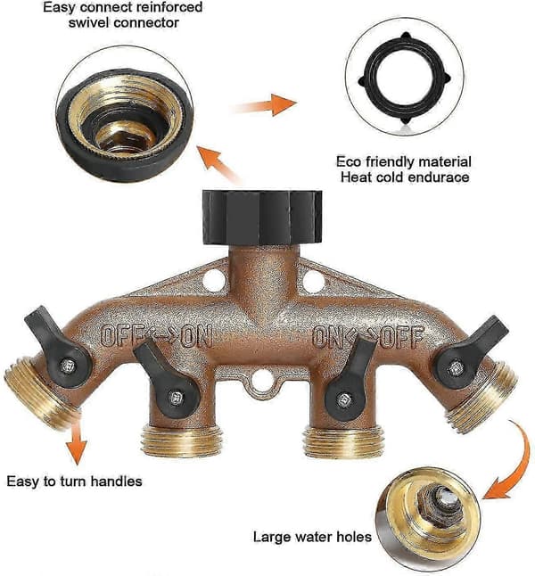 3/4\" solid messing 4-veis hageslangedeler med 4 ventiler Kompatibel med vannkran/spreder