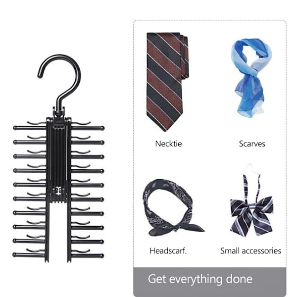 Tie rack with 20 rows, multi-functional with non-slip clips, 360-degree rotation tie rack