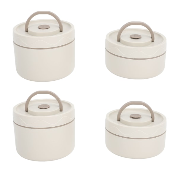Isoleret madkasse 304 rustfrit stål forseglet multifunktionel bærbar rund termisk Bento-boks med varmepose Beige 4 stk