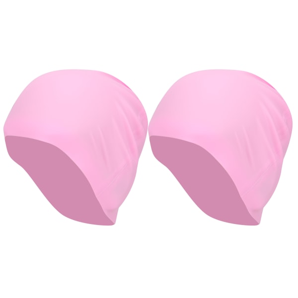 2 kpl Unisex-uintihattu aikuisille, naisille ja miehille, vedenpitävä, mukava silikoninen uima-altaan uimalakki, vaaleanpunainen