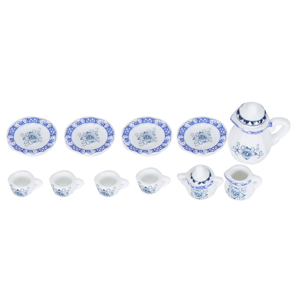 1:12 Dockhus Kök Miniatyr 15st Porslin Blomma Tekopp Set Dekor Collection (#1)