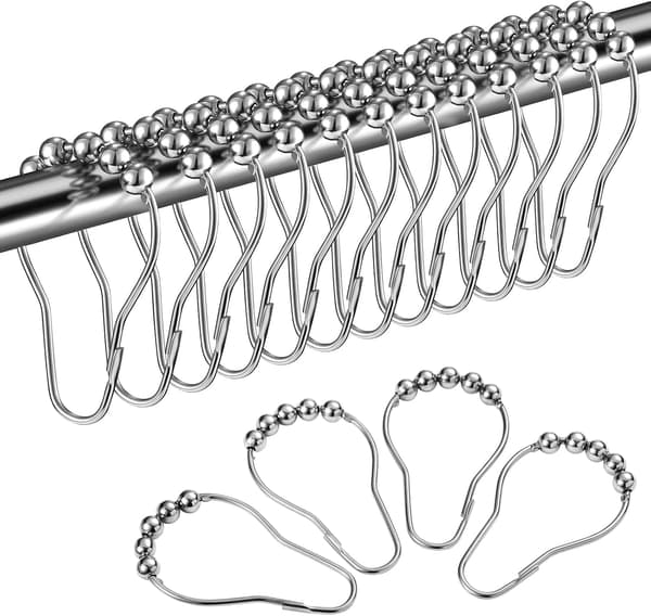12-pak bruserforhængsringe i rustfrit stål med glidesystem, velegnet til bruseforhæng, 12 enkeltkroge, 70x35 mm[LD]