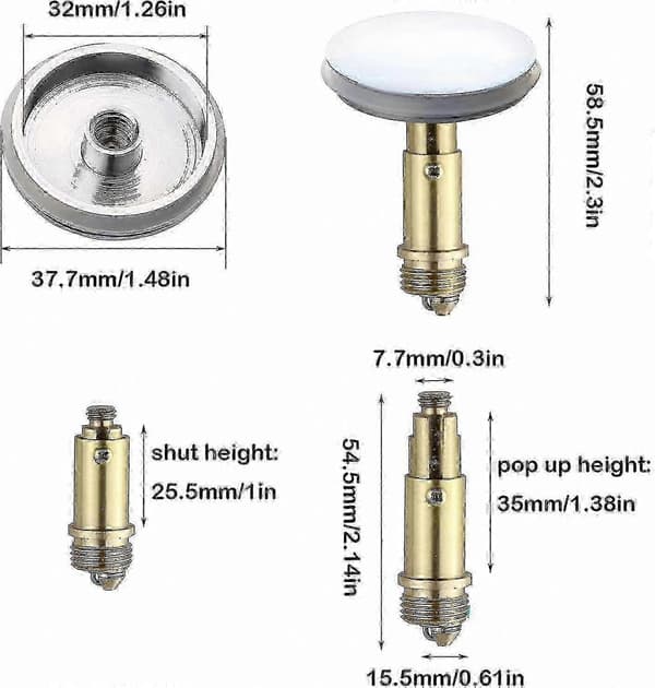 2 stk 38 mm trykk-opp-avløpsplugg for servant, klikk-klakk avløpsplugg for baderom