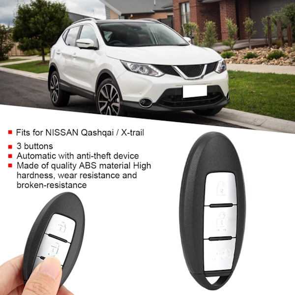 Smart bilfjärrnyckel 3 knappar 433Mhz 4A Chip Passar för Qashqai / X-trail