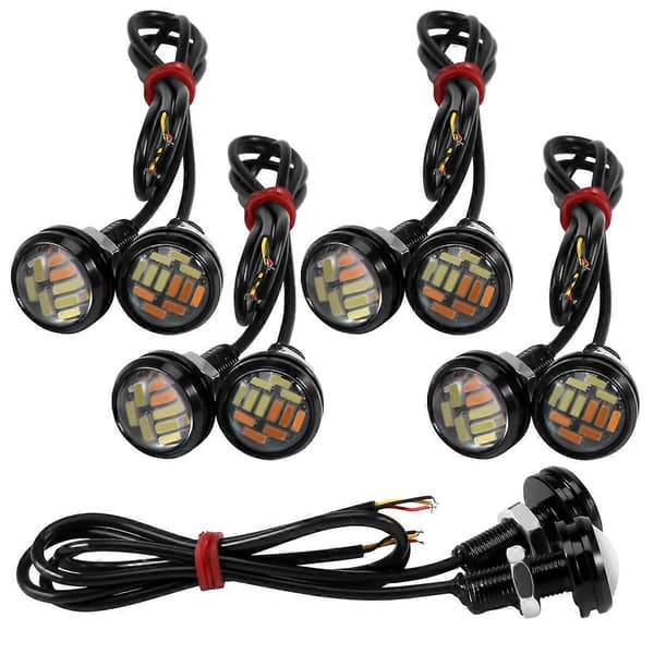10 stk 12V 23mm dobbeltfarvede switchback 4014 SMD 12 LED-kørelys med blinklys