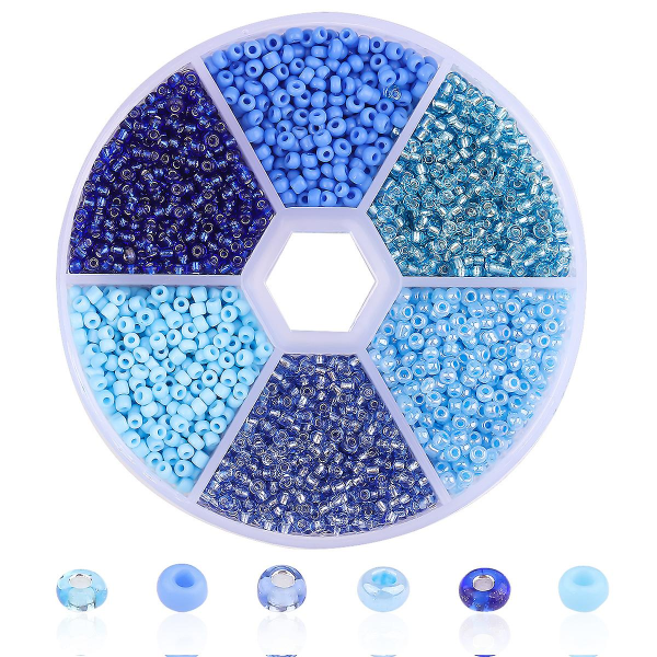 Gör-det-själv enfärgade glashirspärlor 6 färgkombinationer färgpärlor Set Gör själv smycketillbehör Blue 2MM