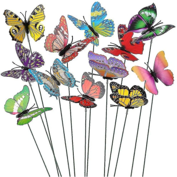 Parti med 50 färgglada fjärilar på 7 cm för trädgårdsdekoration på fjärilspinnar