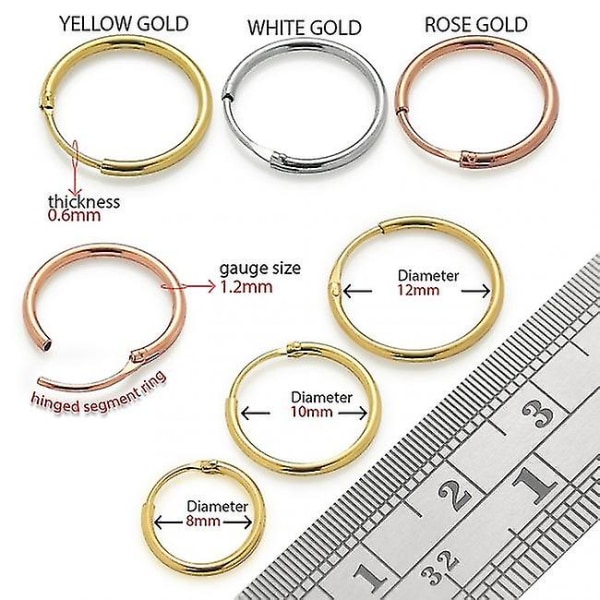 9k guld 8 mm segment Hoop Nos Ring 10mm