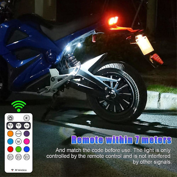 8 farger Led fly strobelys med fjernkontroll Oppladbar vanntett sykkel motorsykkel varsellys