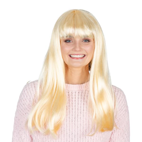 Lang Blond Paryk med Pandehår Cremefarvet Creme one size
