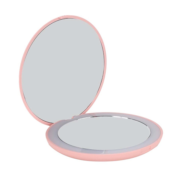 10X Magnification Foldable Adjustable Makeup Mirror Round Portable LED Makeup Mirror Pink