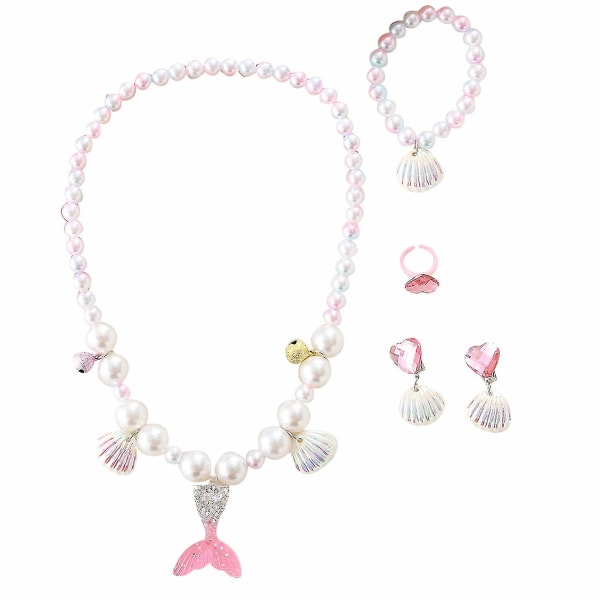 5 st Sjöjungfru Halsband Armband Set Flickor Barn Sjöjungfru Smycken Dress Up Kit Pink
