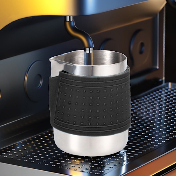 350 ml mælkeskummer i rustfrit stål Anti-skoldning silikone kaffekande til Latte Art-fremstilling (sort)
