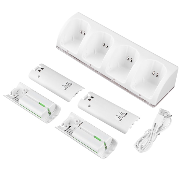 Vit 4 i 1 Laddningsstation Laddare med 4st 2800mAh batteri för Wii / Wii Uremotes2800mAh batteri