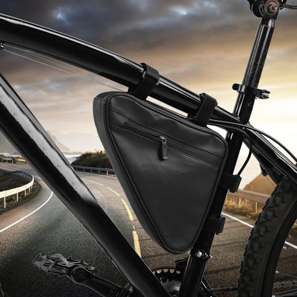 Sort Rivfast Nylon Trekantet Cykel Vandflaske Frontstråle Taske Cykelram Cykling Mobiltelefon Etui Sort