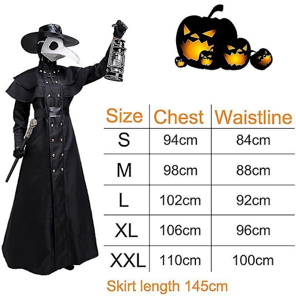 Plague Doctor Steampunk Präst Trollkarl Kappa Cosplay Kostym XL
