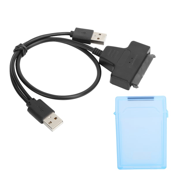 Harddiskadapterkabel SATA HDD/SSD Dobbel Grensesnittkonverteringsledning med 2,5-tommers Beskyttelsesboks Blå