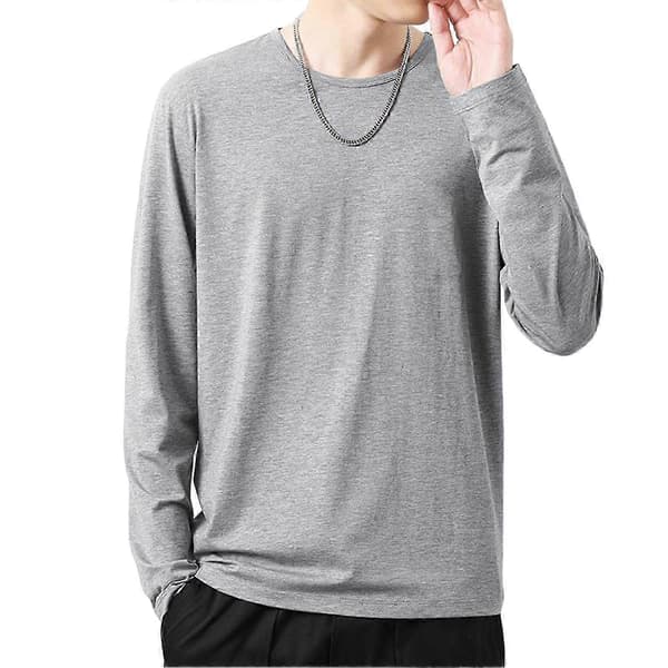 Herrtröja med O-ringning, långärmad topp för vardagsbruk Grey L