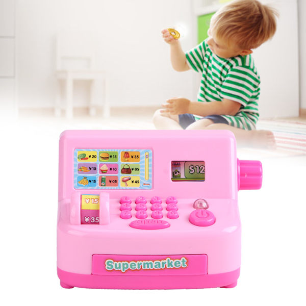 Simulert supermarkedskasse Leketøy Liten husholdningsapparat Late-as-lek Toys Rosa