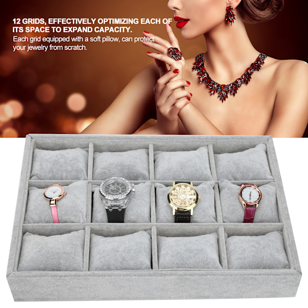 12 rutnät Watch Storage Box Armband Fall Organizer Smycken Display Container med kudde