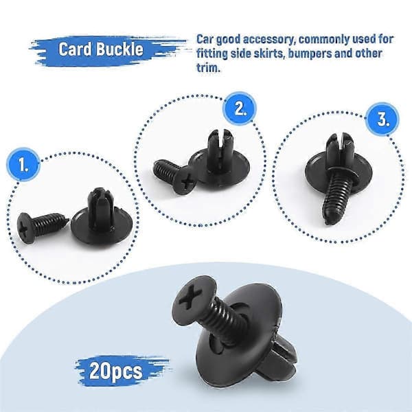 20 st. 8 mm hål, expanderande skruv, panelklämmor, plastnit 22 Plastic