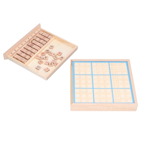 Trä schackpussel Brädspel Nummer Math Brain Teaser Bordsleksaker Barn Pedagogiska leksakerBlå