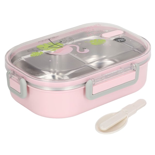 304 Rustfrit Stål Lunchboks Rumfordelere Varmeisolerende Bento Lunchboks Illustrationsstil Lækagesikker Beholder til Studerende Børn Transparent Pink Fugl