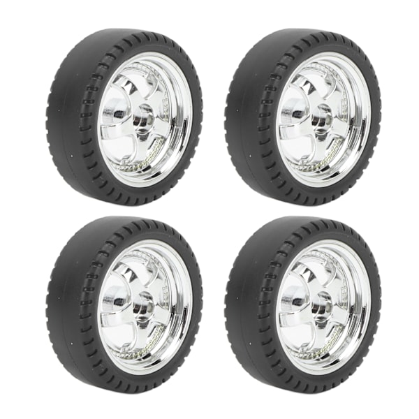 RC-auton renkaat AE86:lle - 4 kpl muovikeskiö kumirenkaat, 3,3 cm halkaisijaltaan, 1,2 cm leveät, hopea