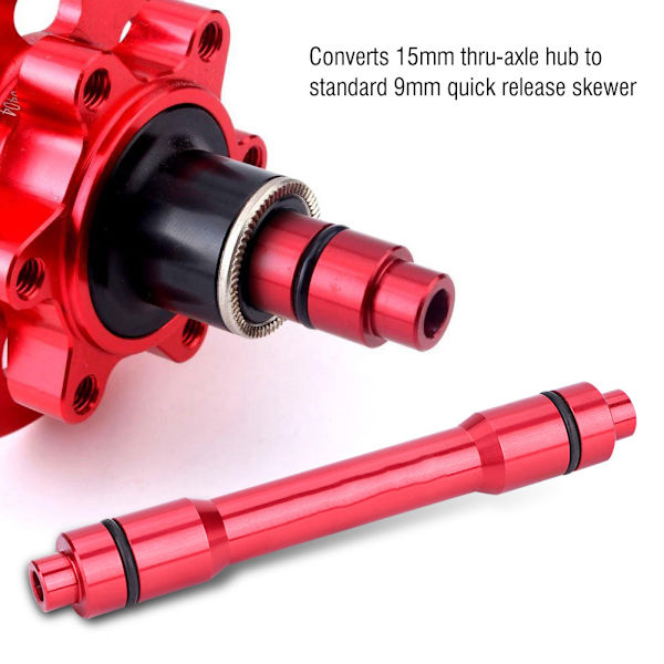 Cykel 15 mm genomgående axelnavadapter till 9 mm snabbkopplingsspett för 100 mm framhjul (röd)