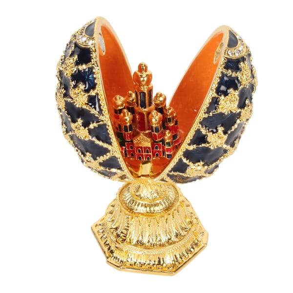 Käsityönä maalattu emaloitu Faberge-tyylinen koristeellinen saranallinen korurasia kodin sisustukseen, sininen