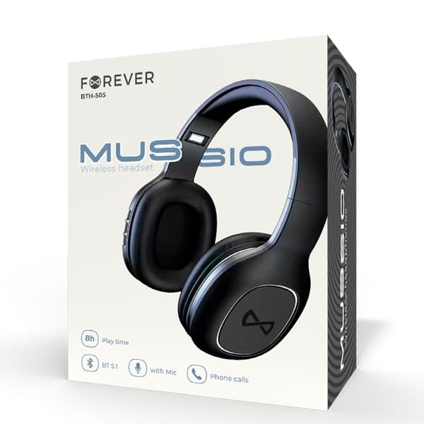 FOREVER Trådløse Bluetooth 5.1 Hovedtelefoner, AUX, Med Mikrofon Sort Svart black