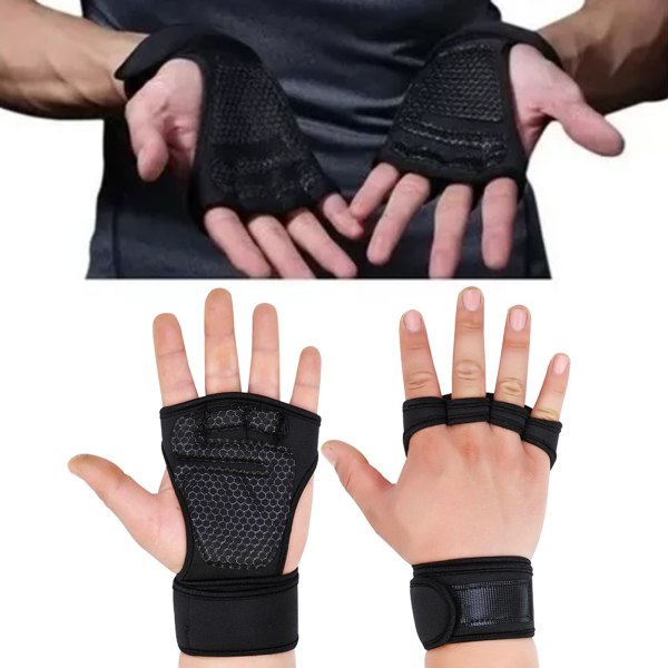 1 par svarta 4 fingrar handledsskyddshandskar, halkfria Stötsäkra tyngdlyftande handledsgymnastikhandskar L