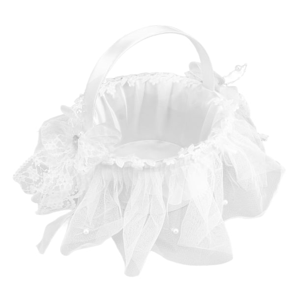 Bryllup Blomstpige Kurv Hvid Blonder Klassisk Gaveceremoni Tilbehør til Rosenblade