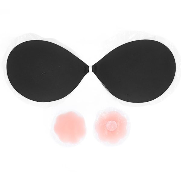 Kvinnor självhäftande BH Axelbandslös Push Up Silikon Snap Fastener 3D Sidobröstlyft Sticky BH Svart D