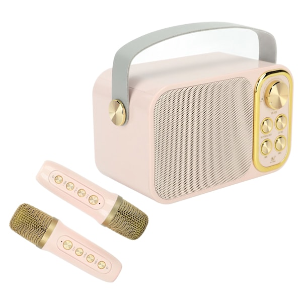 Karaokemaskin med 2 mikrofoner Karaoke alt-i-ett-maskin Bærbar Bluetooth-sangmaskin for hjemmefest Rosa