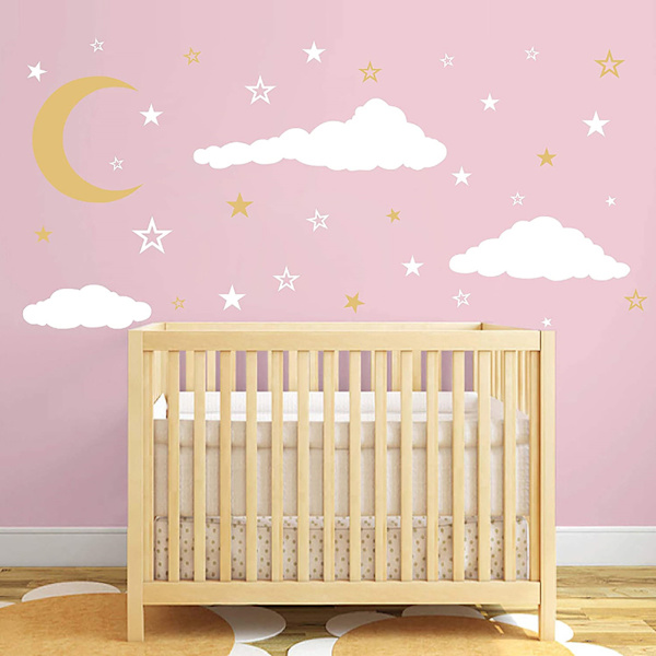 Sky med skyer Vægsticker Vinyl Vægmærke Månen og Vægdekor Børn Baby Børneværelse Dekoration
