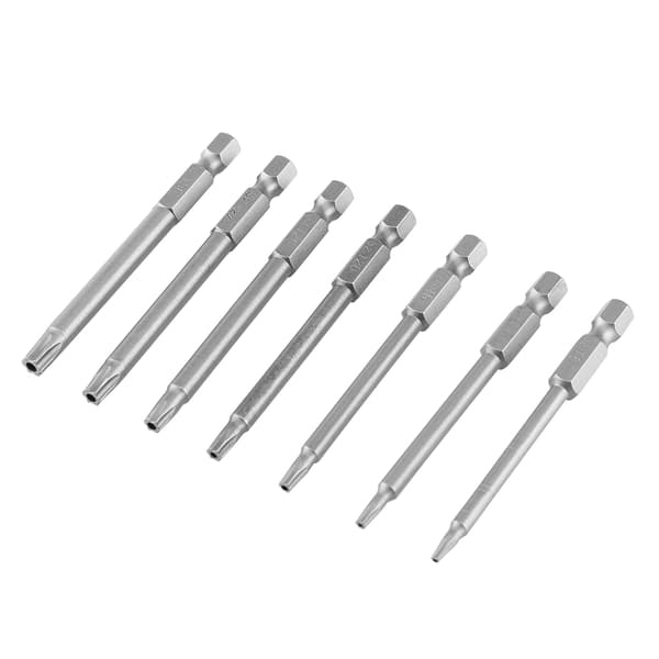 Magnetisk Sikkerheds Stjerne Skruetrækker Bits Sæt 7 stk S2 Stål 1/4 Tomme Hex Skaft 75mm T8 til T30