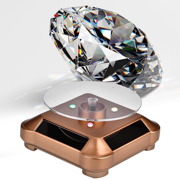 Sol- og batteridrevet roterende smykkeholder, displaystativ roterende base (guld)