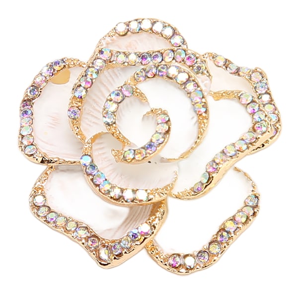 Vit blomma Brosch Pin Kvinnor Retro Elegant Utsökt Legering Strass kronblad Brosch för bröllopsbankett