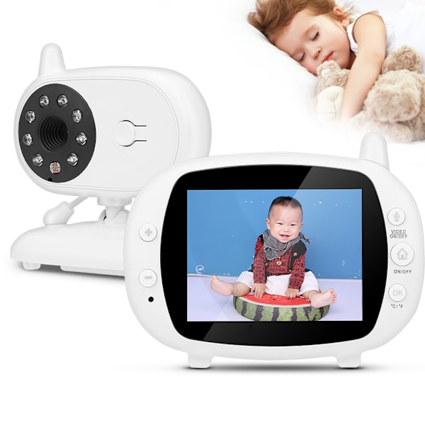 3,5 tommer trådløs babyalarm Sikkerhedskamera Nattesyn tovejs intercom med temperaturmåling 110‑240V US stik babyalarm