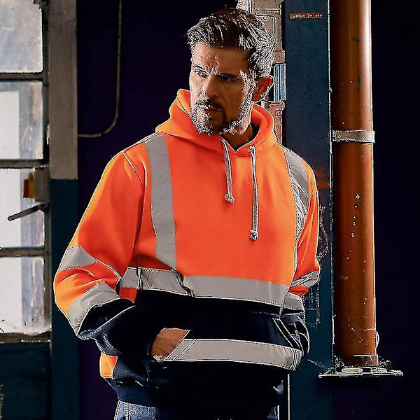 Reflekterande säkerhetsarbetskläder Herr Hoodie Pullover Sweatshirt - Hög synlighet, Orange